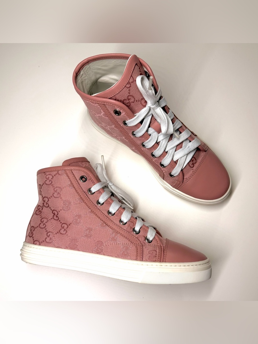 Gucci Women's GG High "Logo Print - Soft Pink" Sneakers Size- 36 - Picture 6 of 13